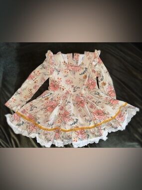 Marigold Floral Ruffle Long Sleeve Dress - Pink & Cream